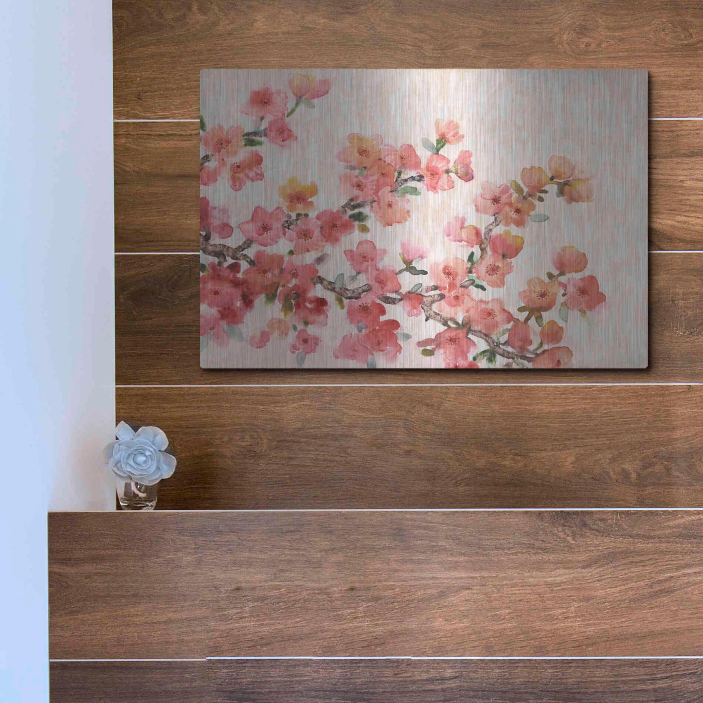 Luxe Metal Art 'Cherry Blossom Composition II' by Tim O'Toole, Metal Wall Art,16x12