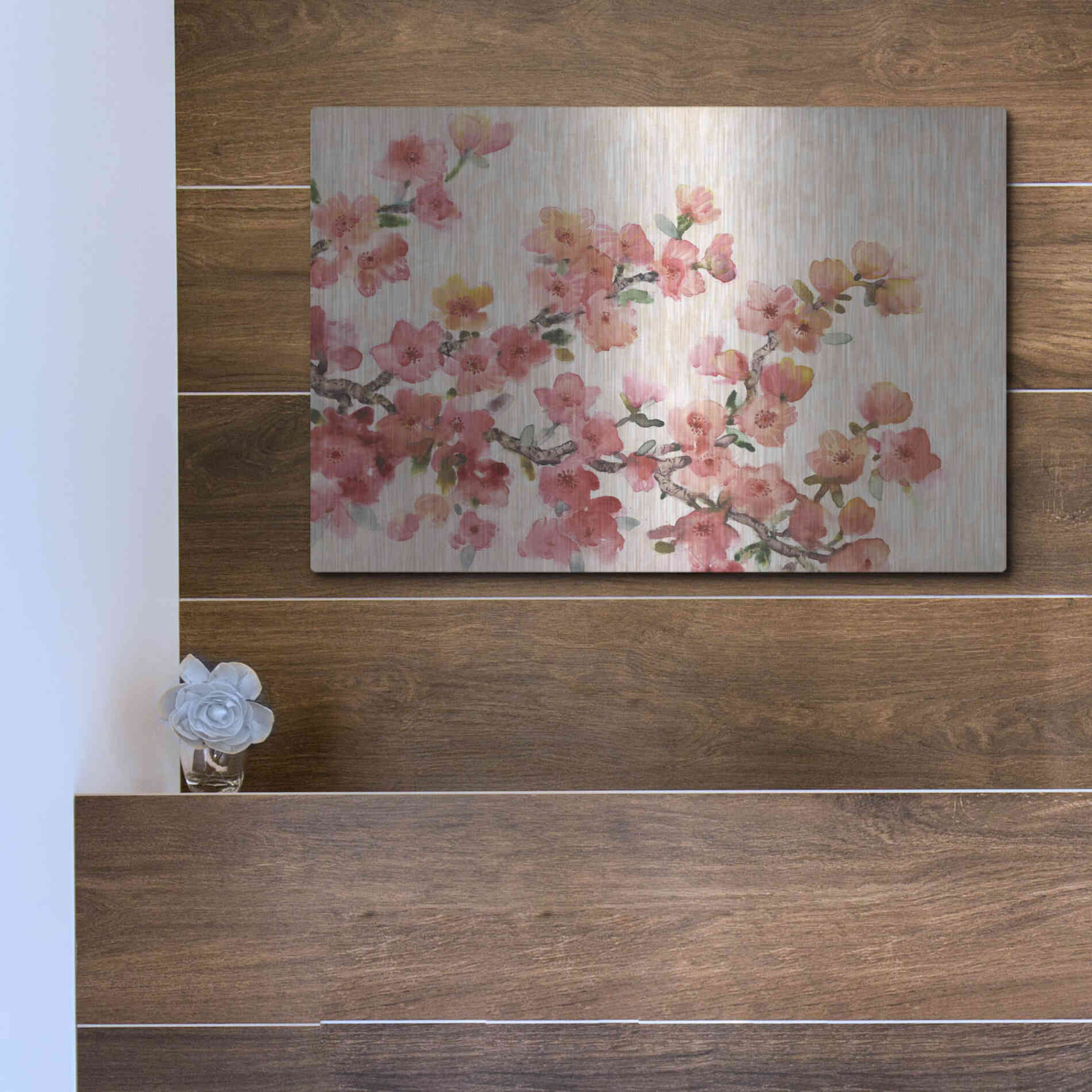 Luxe Metal Art 'Cherry Blossom Composition II' by Tim O'Toole, Metal Wall Art,16x12