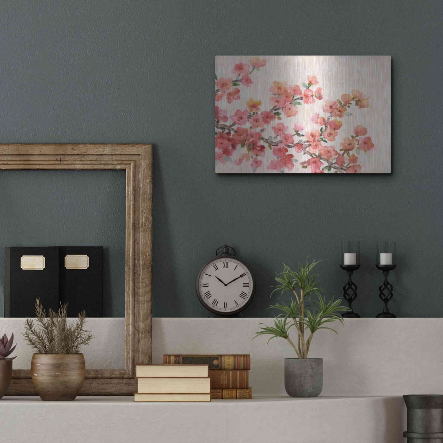 Luxe Metal Art 'Cherry Blossom Composition II' by Tim O'Toole, Metal Wall Art,16x12
