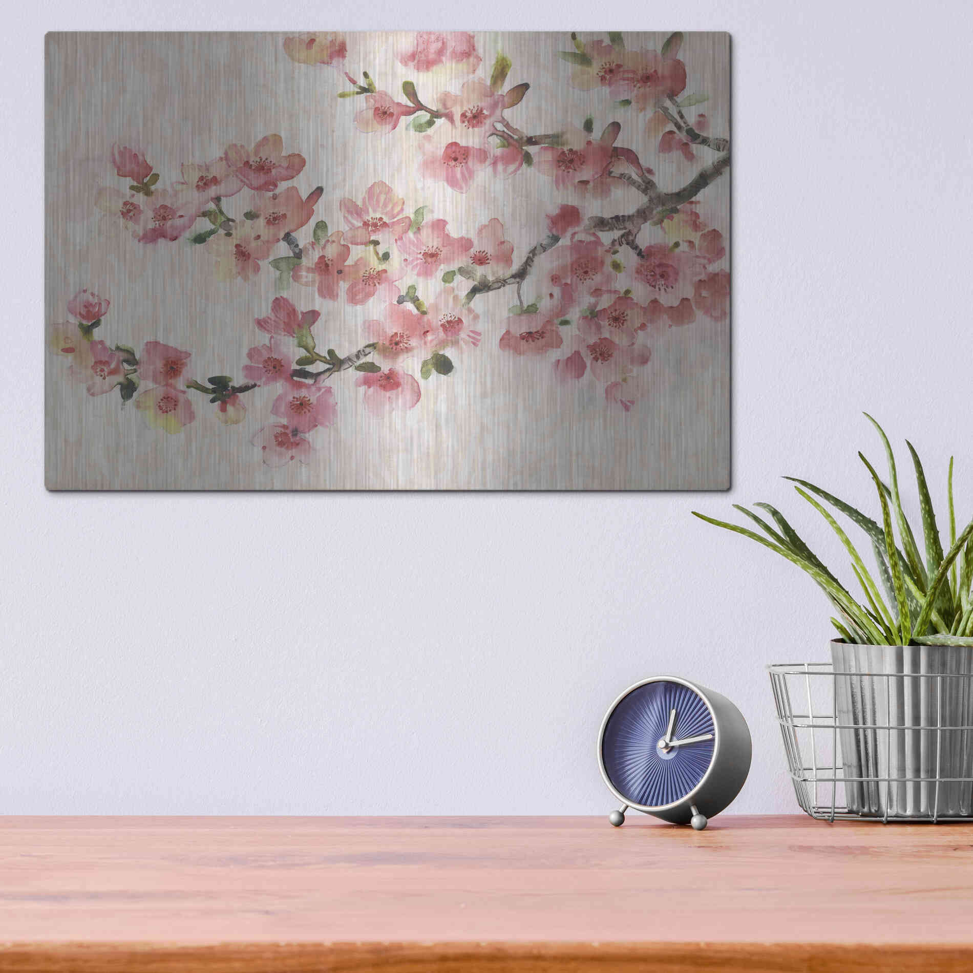 Luxe Metal Art 'Cherry Blossom Composition I' by Tim O'Toole, Metal Wall Art,16x12