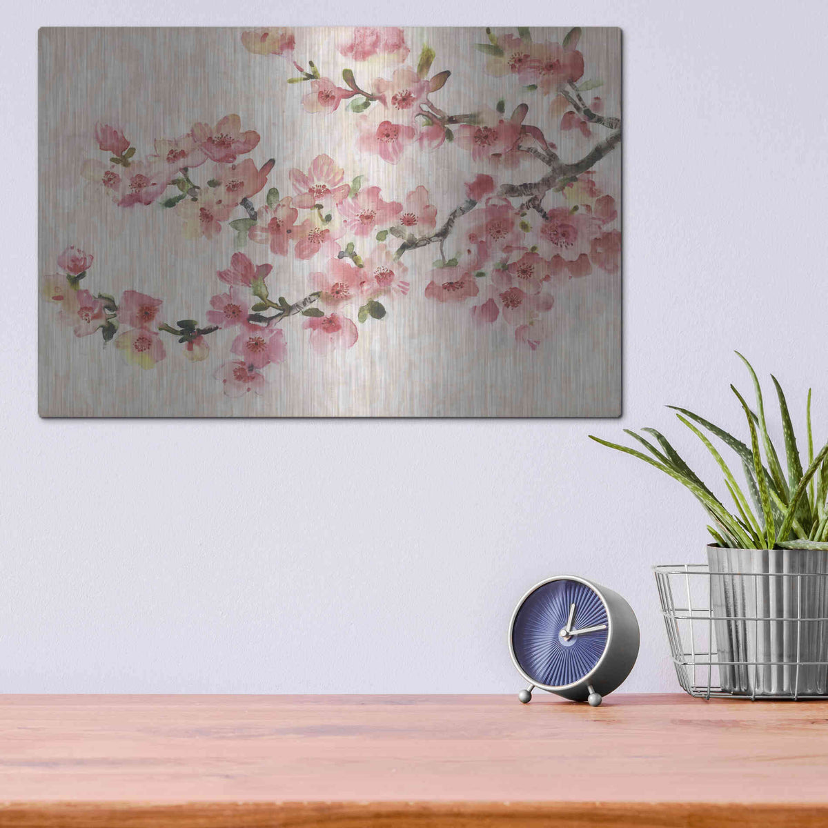 Luxe Metal Art 'Cherry Blossom Composition I' by Tim O'Toole, Metal Wall Art,16x12