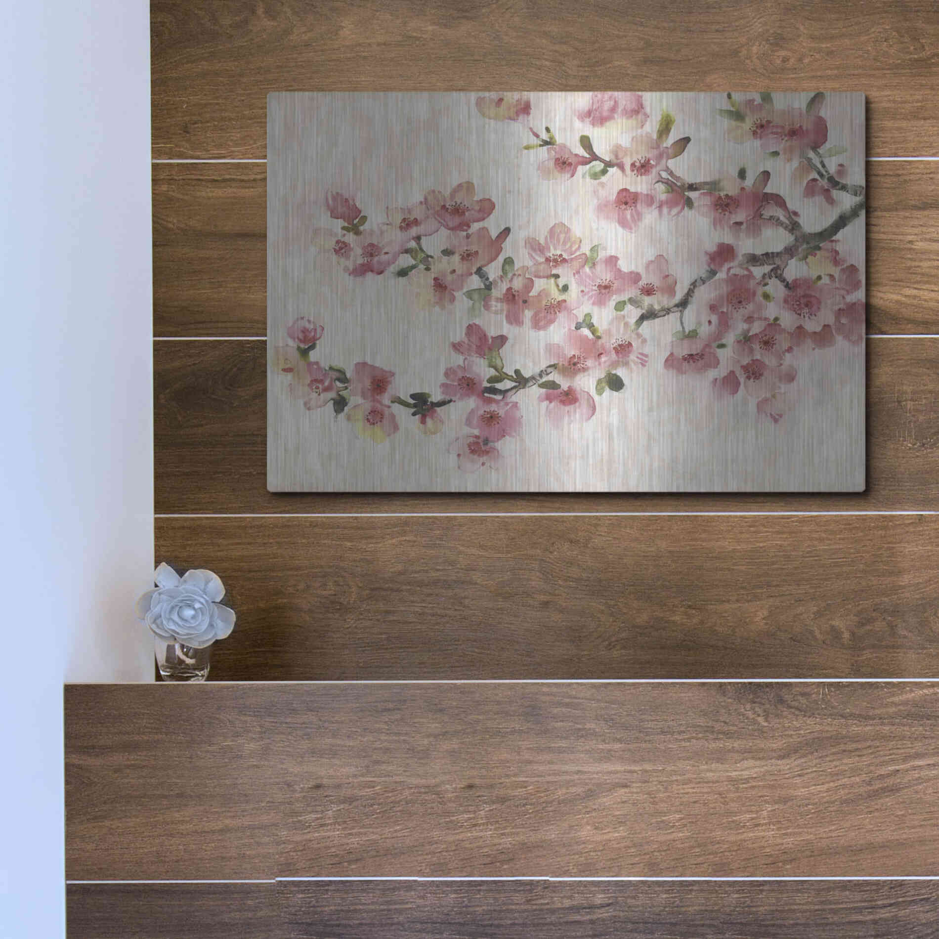 Luxe Metal Art 'Cherry Blossom Composition I' by Tim O'Toole, Metal Wall Art,16x12
