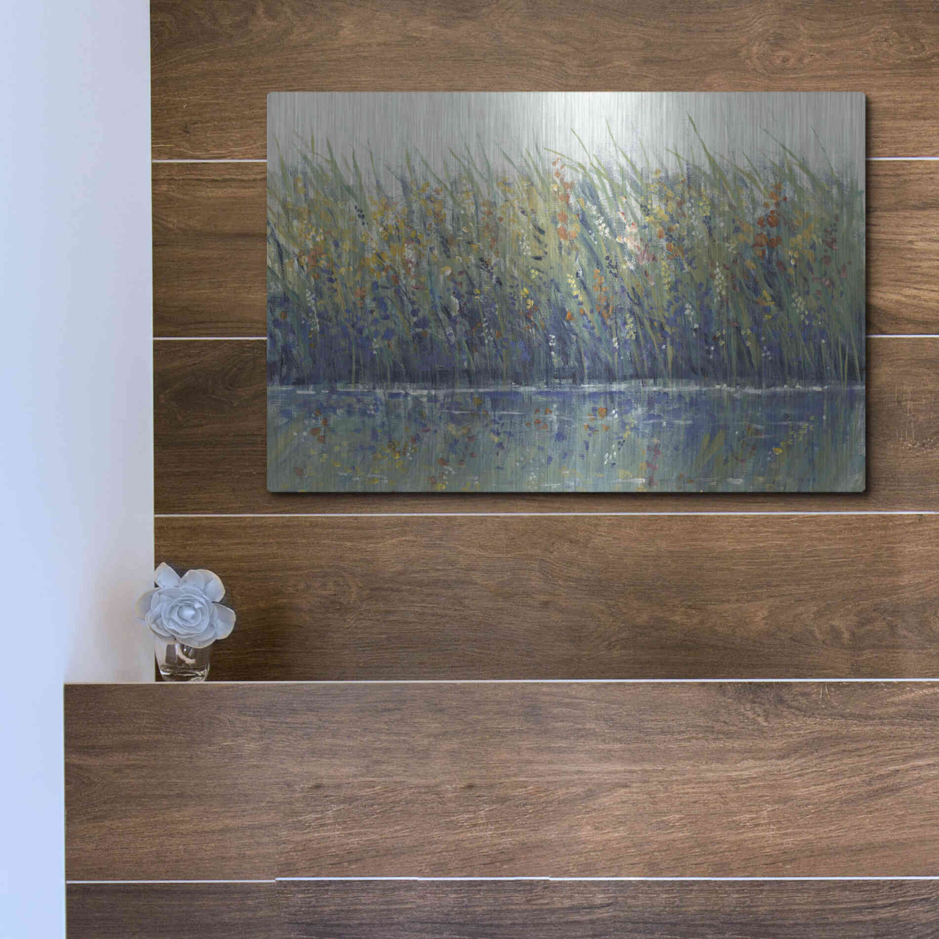 Luxe Metal Art 'Wildflower Reflection I' by Tim O'Toole, Metal Wall Art,16x12