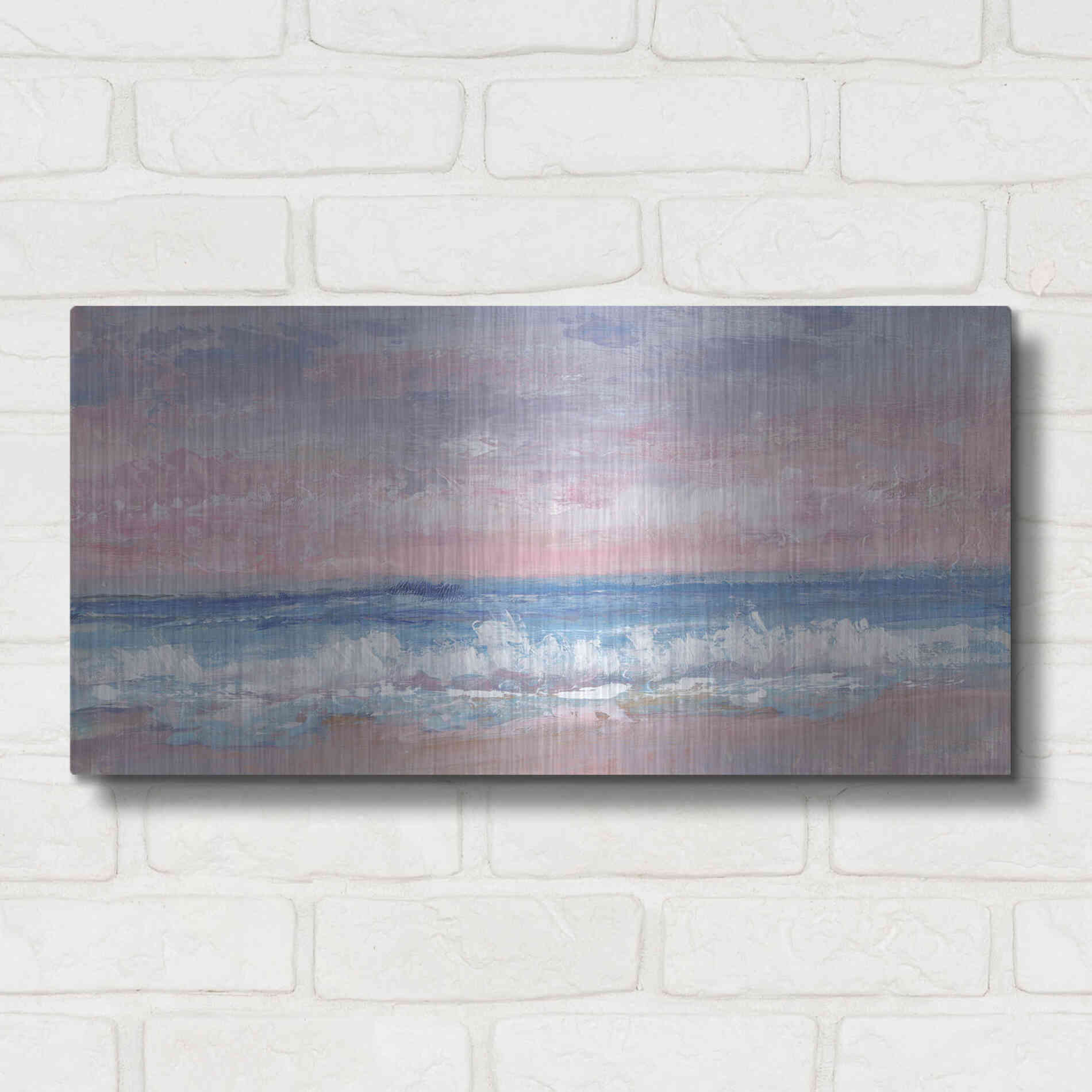 Luxe Metal Art 'Coastal Pink Horizon I' by Tim O'Toole, Metal Wall Art,24x12