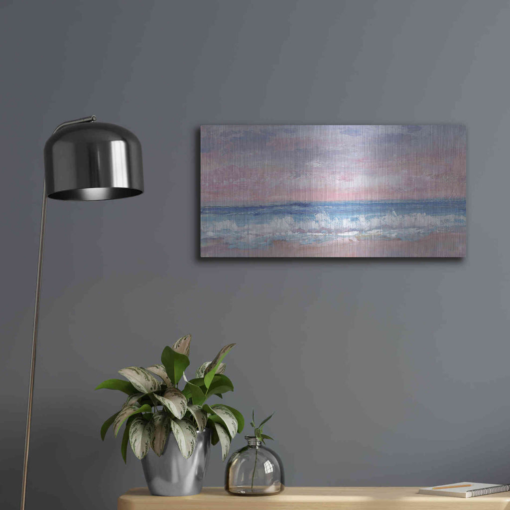 Luxe Metal Art 'Coastal Pink Horizon I' by Tim O'Toole, Metal Wall Art,24x12