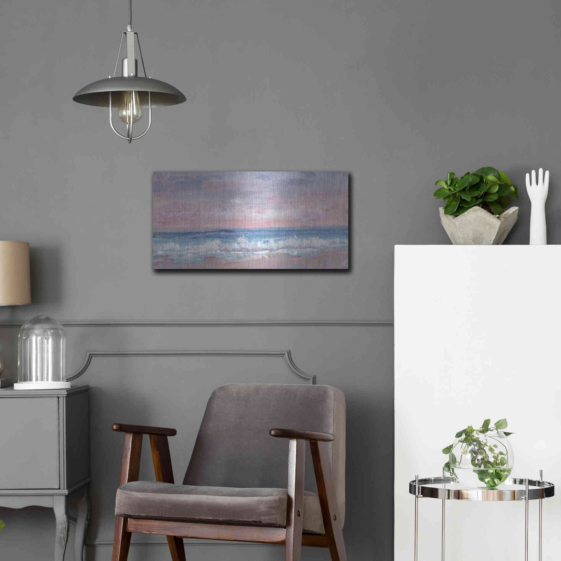 Luxe Metal Art 'Coastal Pink Horizon I' by Tim O'Toole, Metal Wall Art,24x12