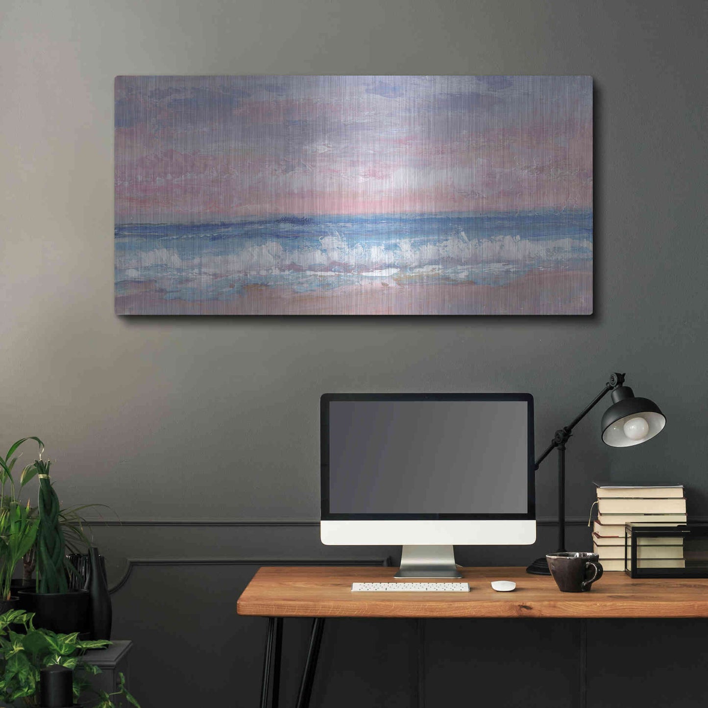 Luxe Metal Art 'Coastal Pink Horizon I' by Tim O'Toole, Metal Wall Art,48x24