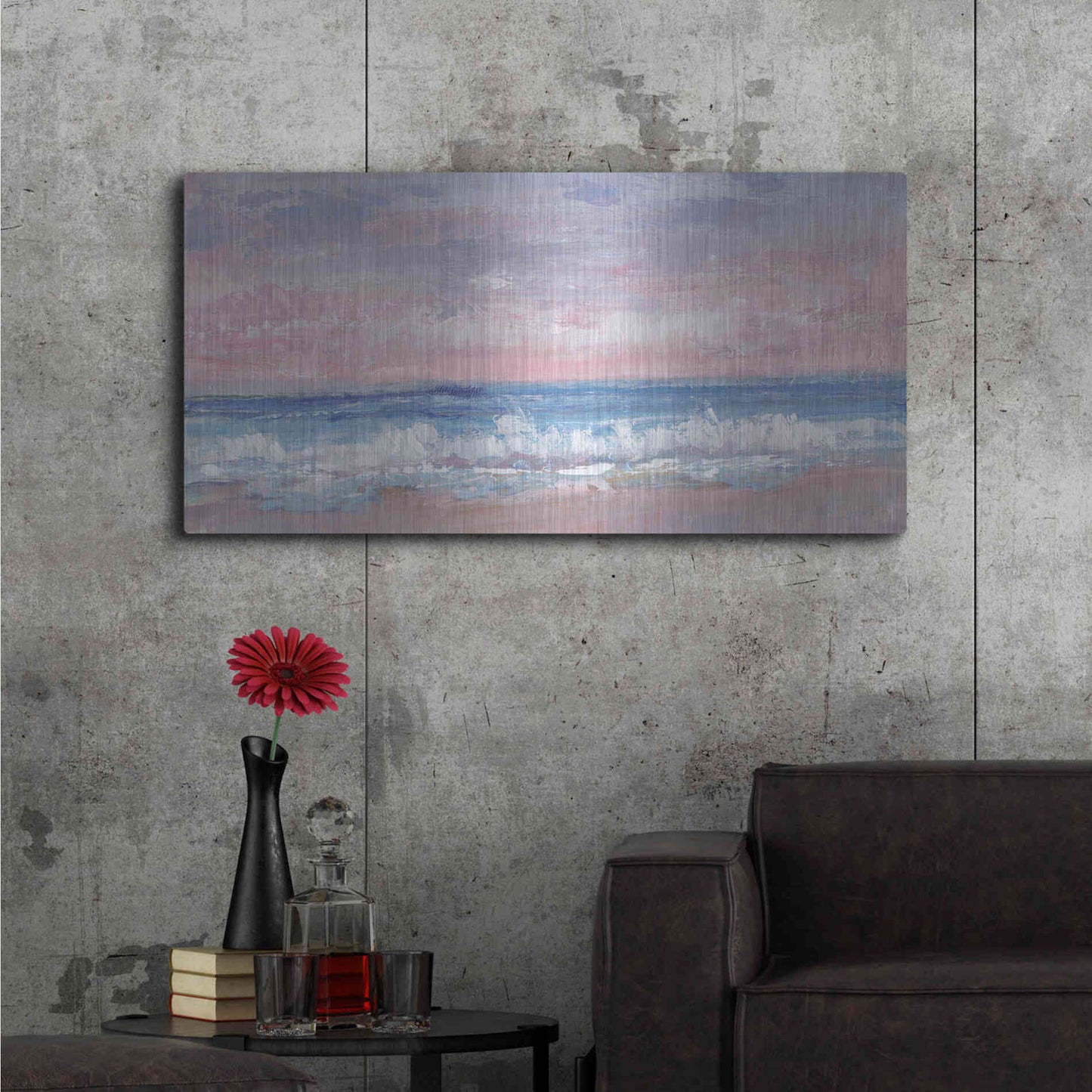 Luxe Metal Art 'Coastal Pink Horizon I' by Tim O'Toole, Metal Wall Art,48x24