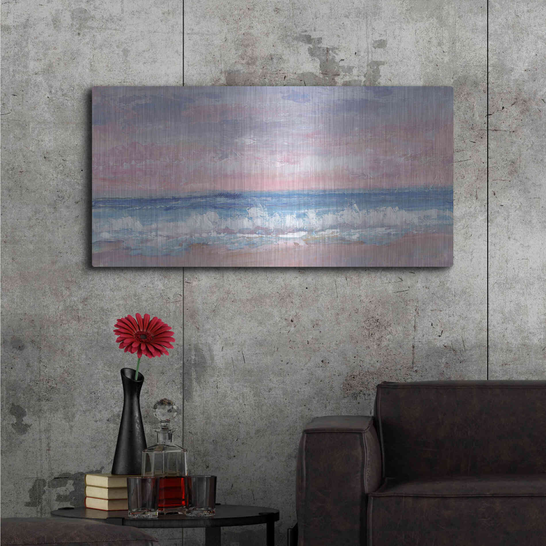 Luxe Metal Art 'Coastal Pink Horizon I' by Tim O'Toole, Metal Wall Art,48x24