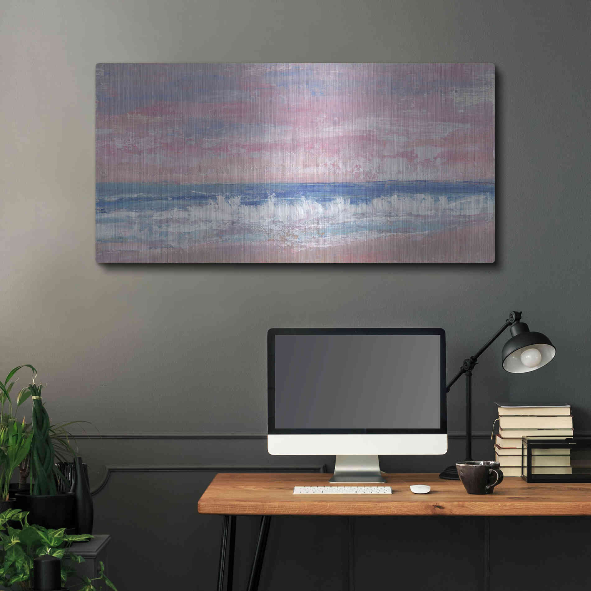 Luxe Metal Art 'Coastal Pink Horizon II' by Tim O'Toole, Metal Wall Art,48x24