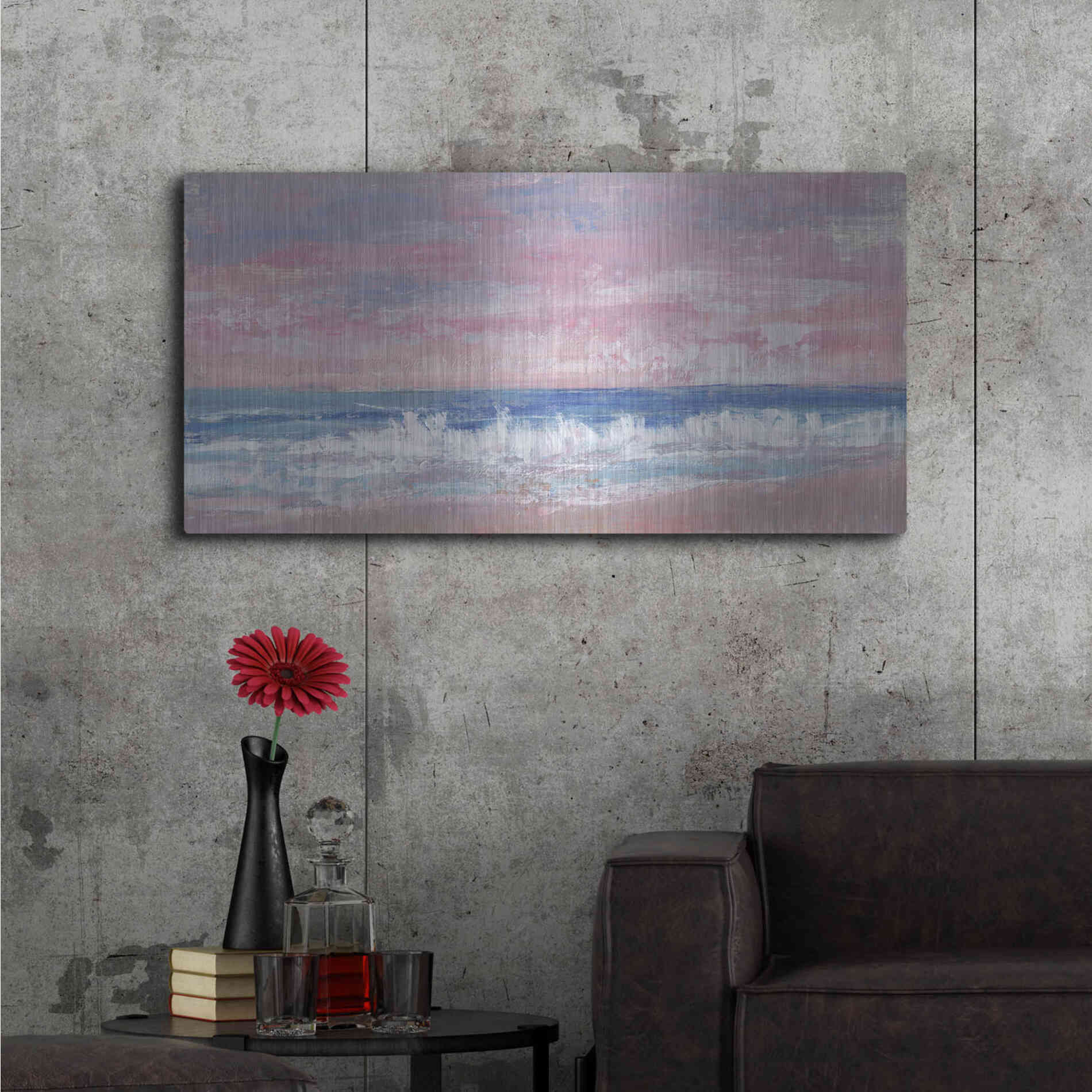 Luxe Metal Art 'Coastal Pink Horizon II' by Tim O'Toole, Metal Wall Art,48x24
