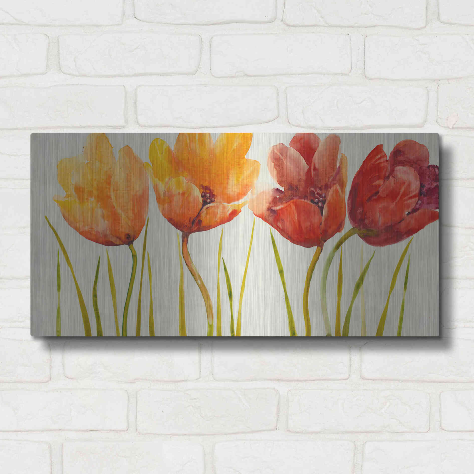 Luxe Metal Art 'Row of Tulips I' by Tim O'Toole, Metal Wall Art,24x12