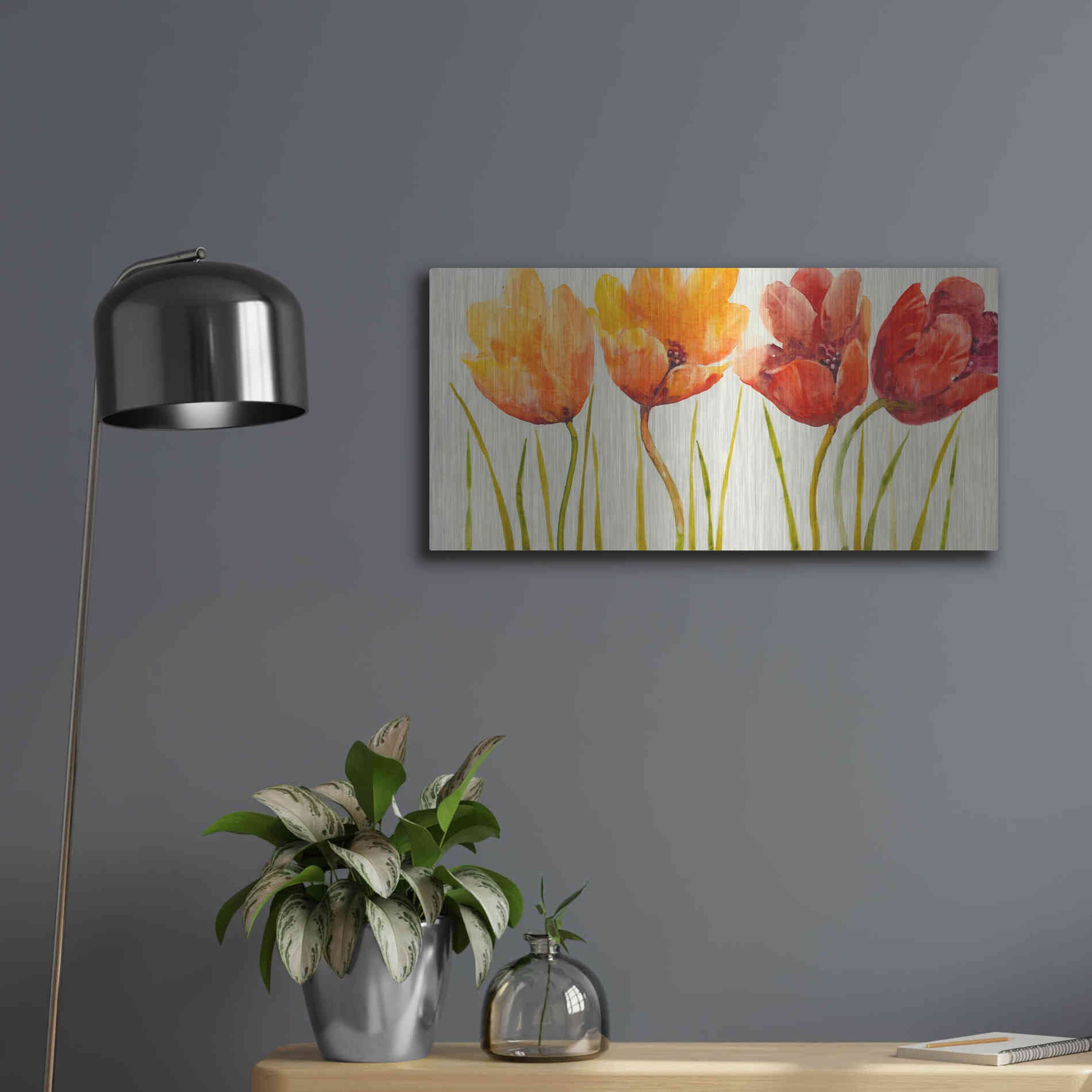 Luxe Metal Art 'Row of Tulips I' by Tim O'Toole, Metal Wall Art,24x12