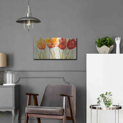 Luxe Metal Art 'Row of Tulips I' by Tim O'Toole, Metal Wall Art,24x12