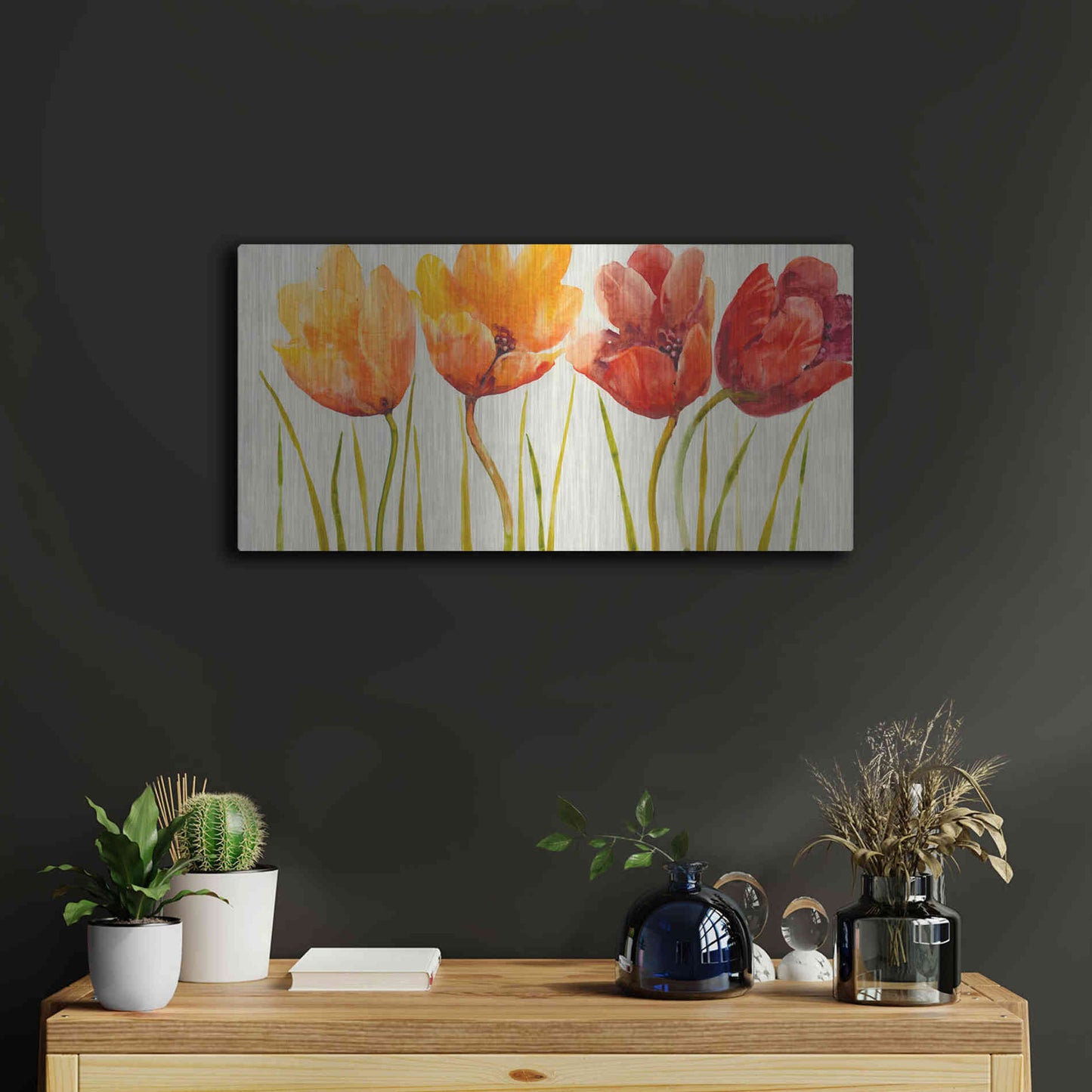 Luxe Metal Art 'Row of Tulips I' by Tim O'Toole, Metal Wall Art,24x12