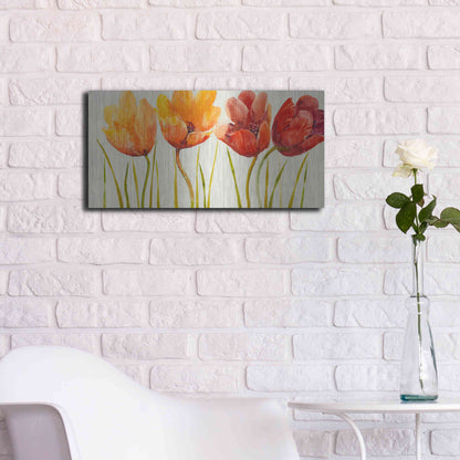 Luxe Metal Art 'Row of Tulips I' by Tim O'Toole, Metal Wall Art,24x12