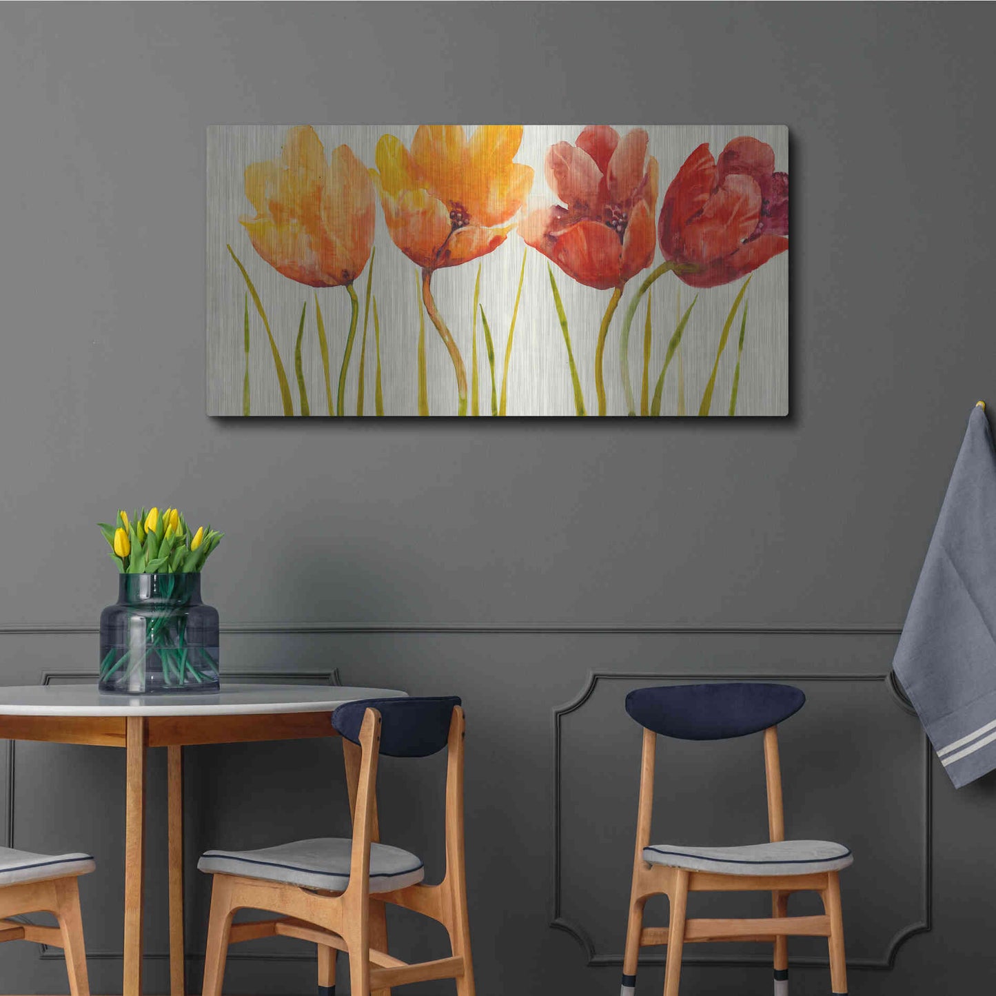 Luxe Metal Art 'Row of Tulips I' by Tim O'Toole, Metal Wall Art,48x24
