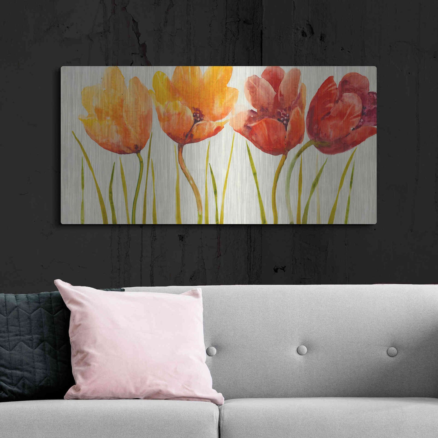 Luxe Metal Art 'Row of Tulips I' by Tim O'Toole, Metal Wall Art,48x24