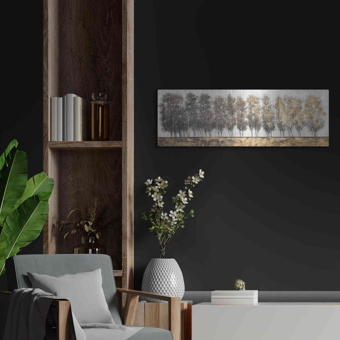 Luxe Metal Art 'Gilt Foliage' by Tim O'Toole, Metal Wall Art,36x12