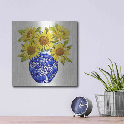 Luxe Metal Art 'Sun Flower Still Life I' by Tim O'Toole, Metal Wall Art,12x12