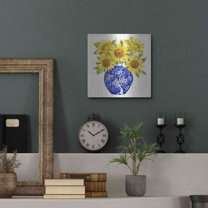 Luxe Metal Art 'Sun Flower Still Life I' by Tim O'Toole, Metal Wall Art,12x12