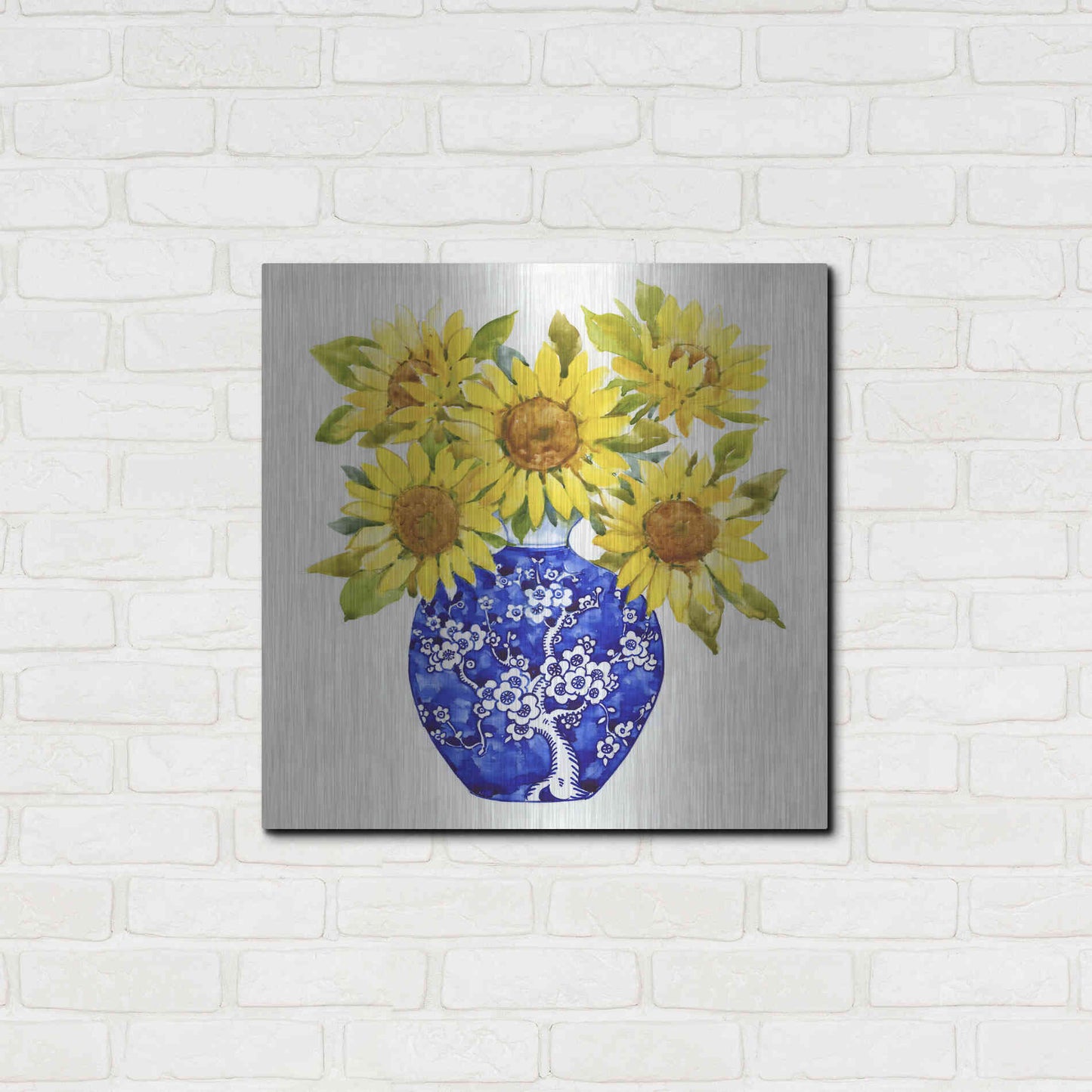 Luxe Metal Art 'Sun Flower Still Life I' by Tim O'Toole, Metal Wall Art,24x24
