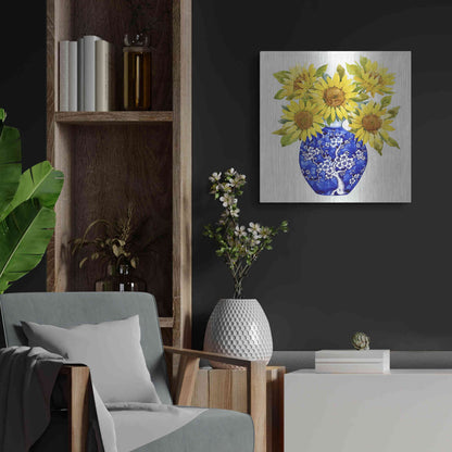 Luxe Metal Art 'Sun Flower Still Life I' by Tim O'Toole, Metal Wall Art,24x24