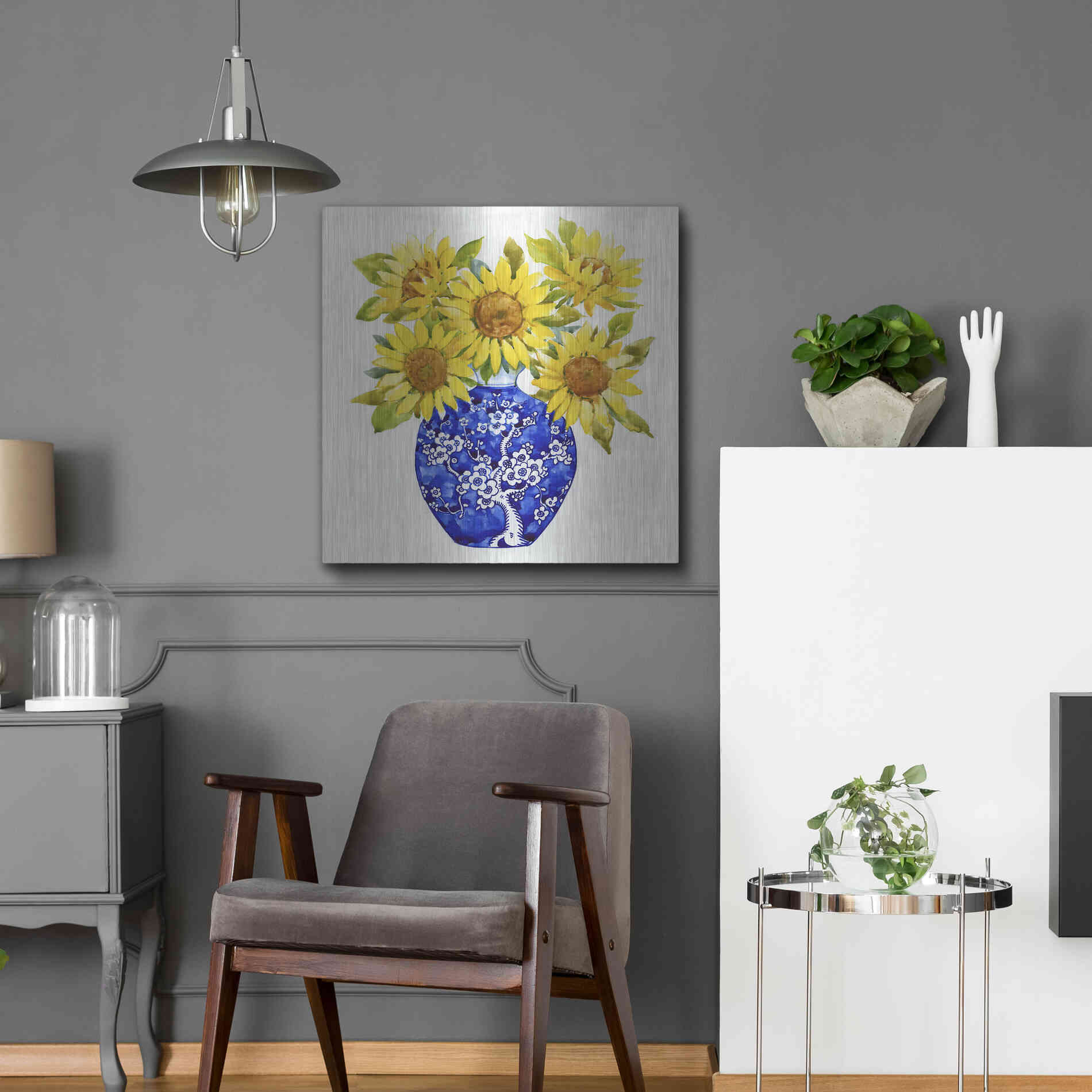 Luxe Metal Art 'Sun Flower Still Life I' by Tim O'Toole, Metal Wall Art,24x24