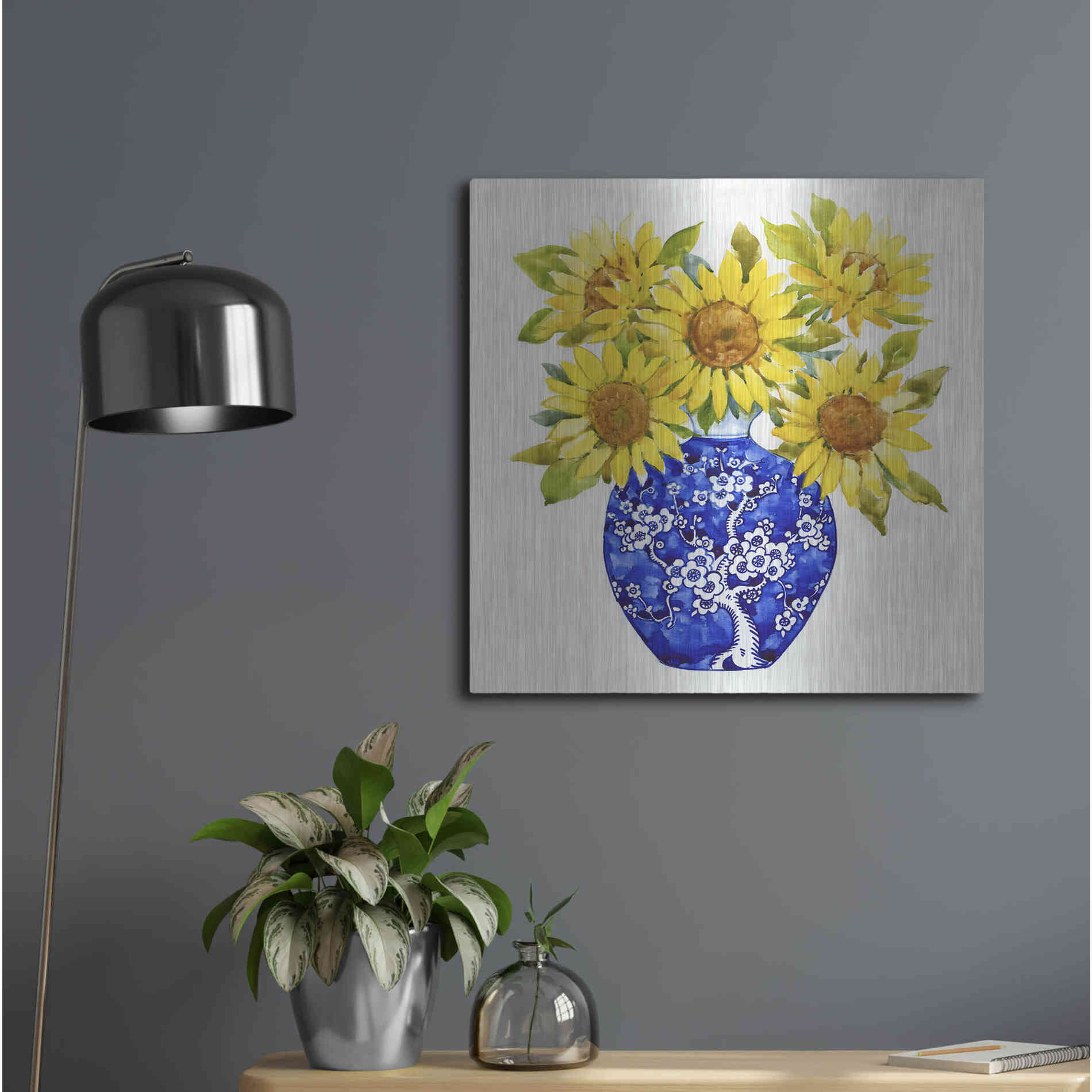 Luxe Metal Art 'Sun Flower Still Life I' by Tim O'Toole, Metal Wall Art,24x24