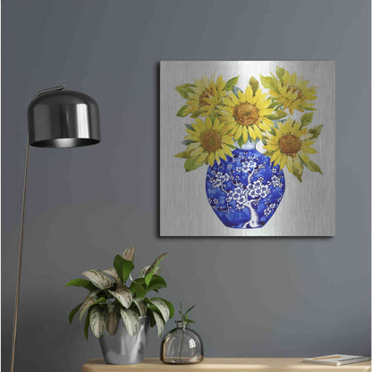 Luxe Metal Art 'Sun Flower Still Life I' by Tim O'Toole, Metal Wall Art,24x24