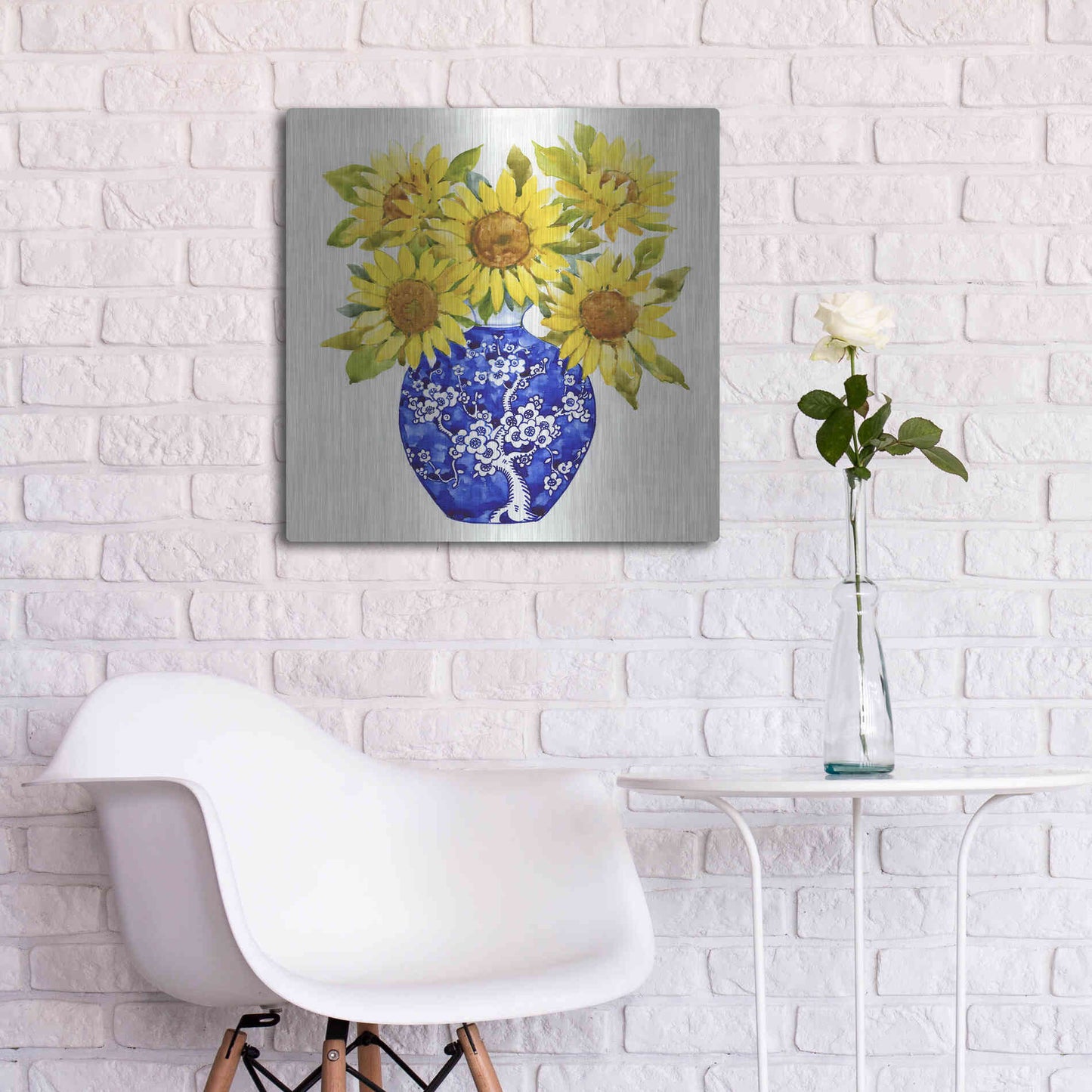 Luxe Metal Art 'Sun Flower Still Life I' by Tim O'Toole, Metal Wall Art,24x24