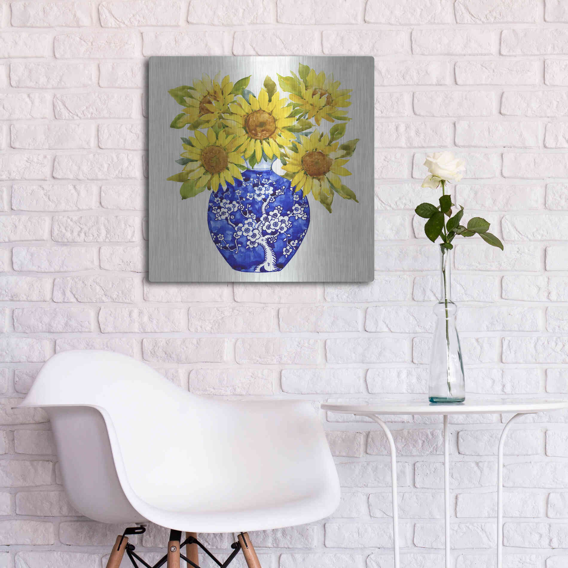 Luxe Metal Art 'Sun Flower Still Life I' by Tim O'Toole, Metal Wall Art,24x24