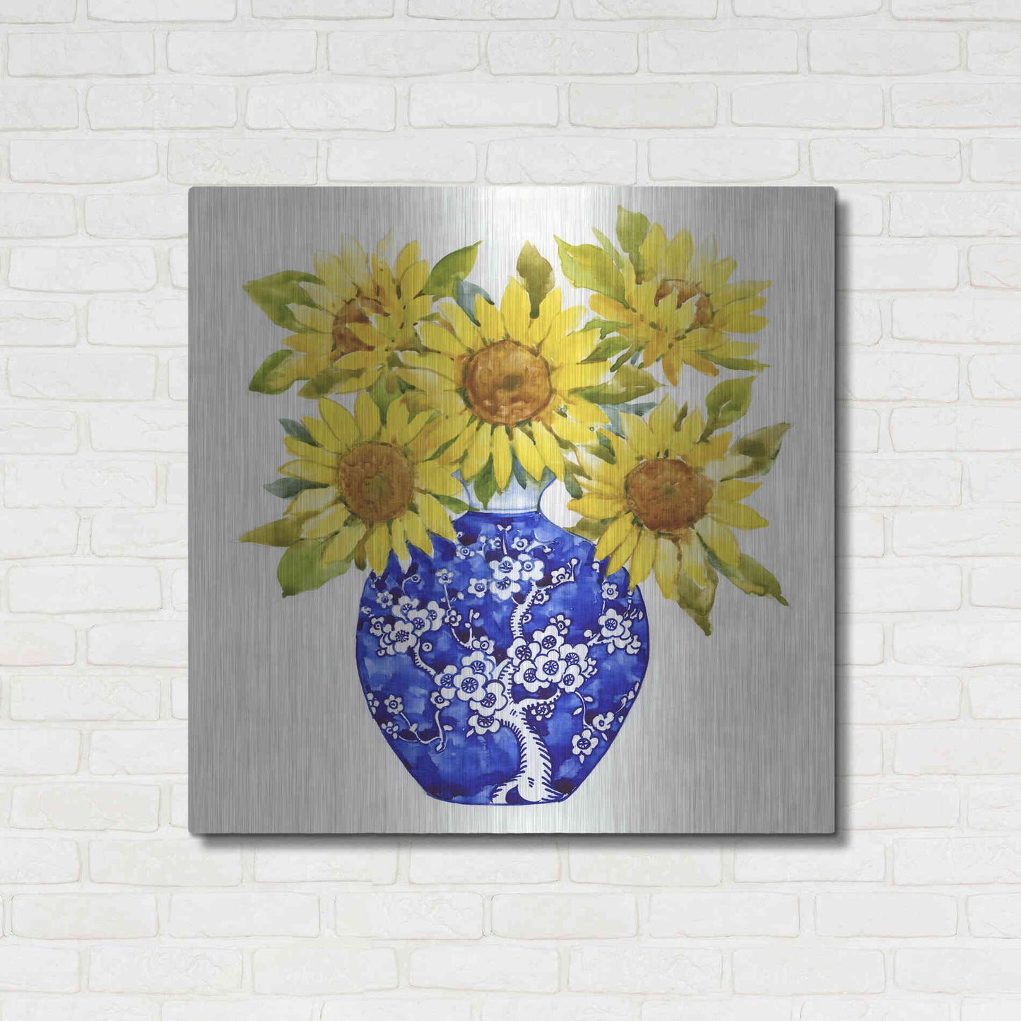 Luxe Metal Art 'Sun Flower Still Life I' by Tim O'Toole, Metal Wall Art,36x36