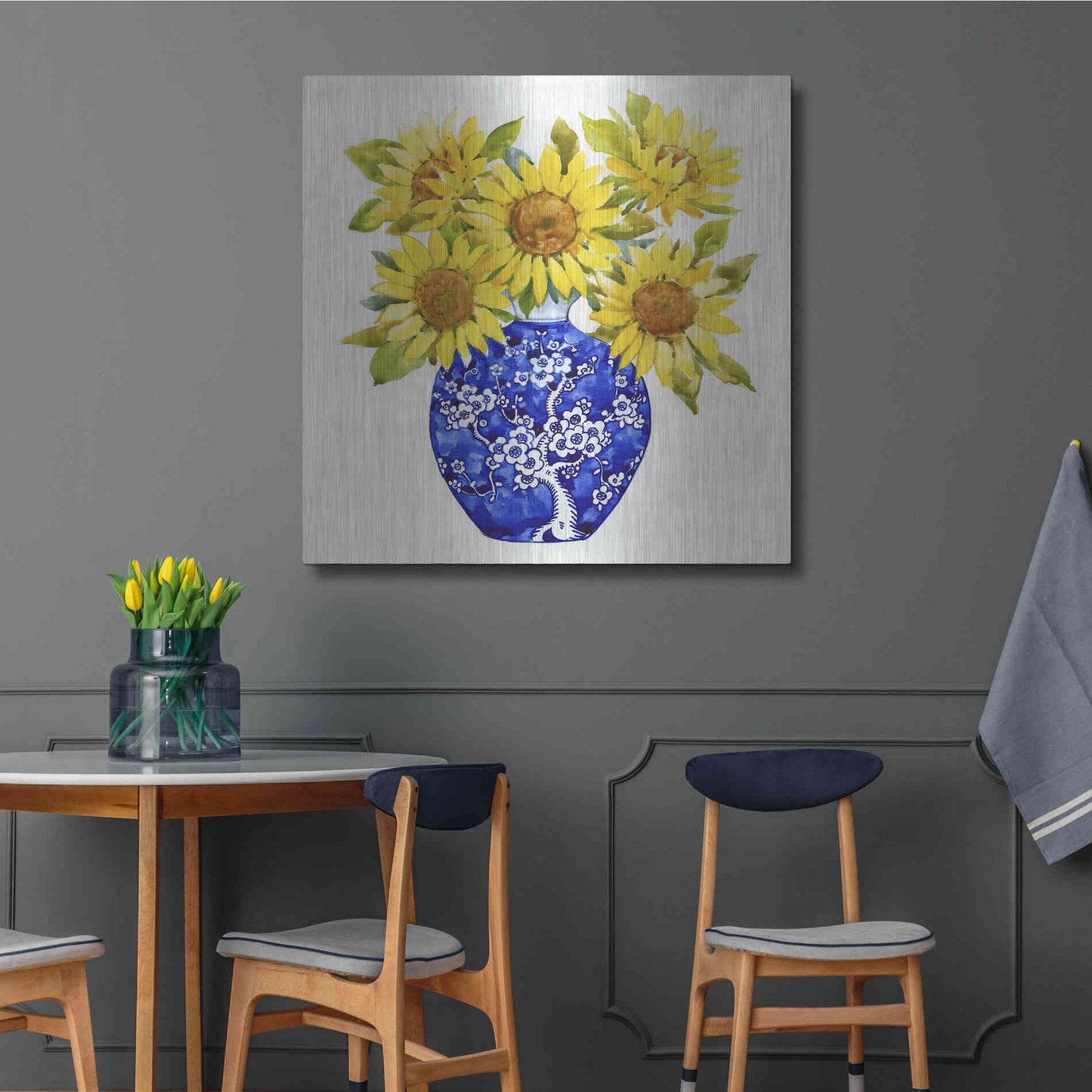 Luxe Metal Art 'Sun Flower Still Life I' by Tim O'Toole, Metal Wall Art,36x36