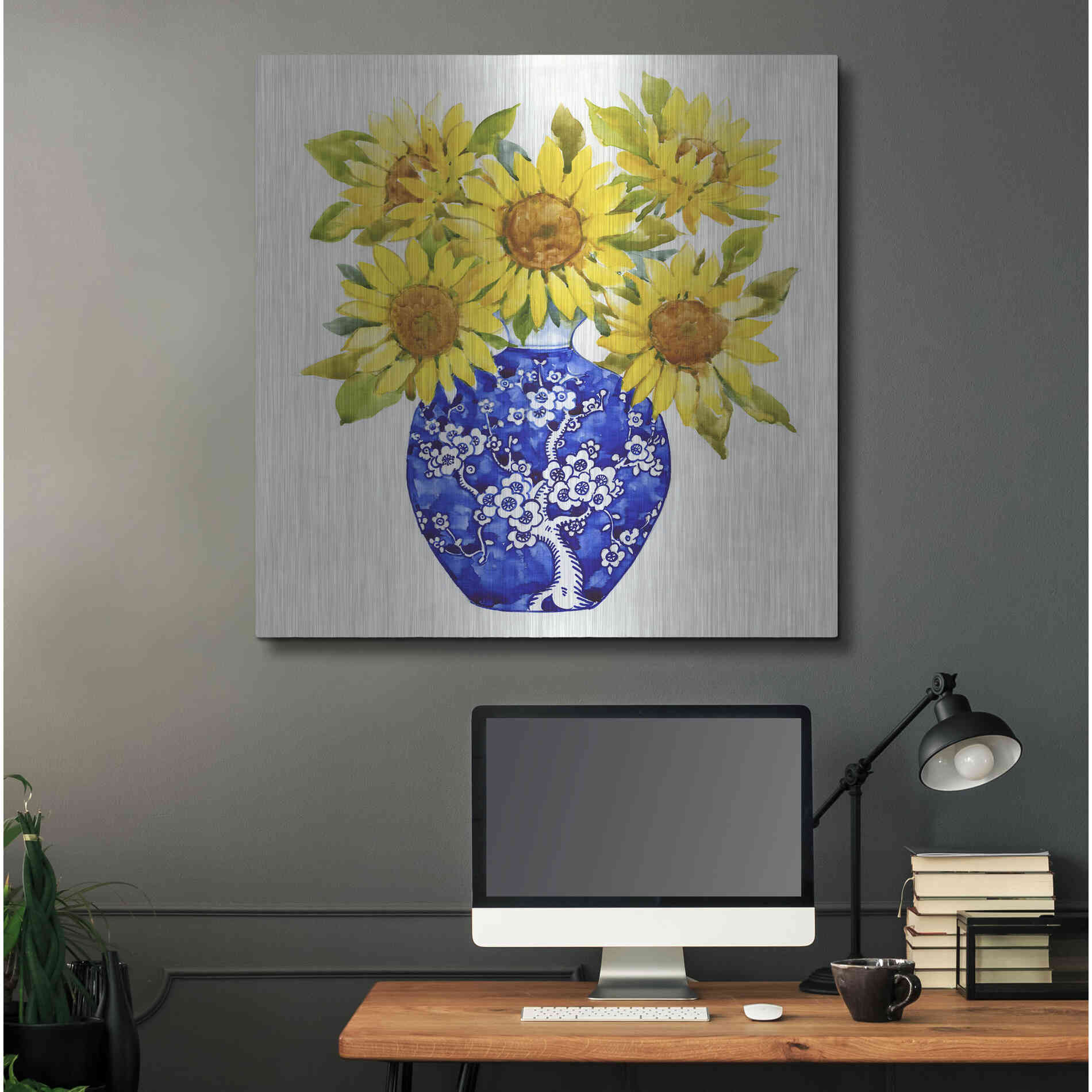 Luxe Metal Art 'Sun Flower Still Life I' by Tim O'Toole, Metal Wall Art,36x36