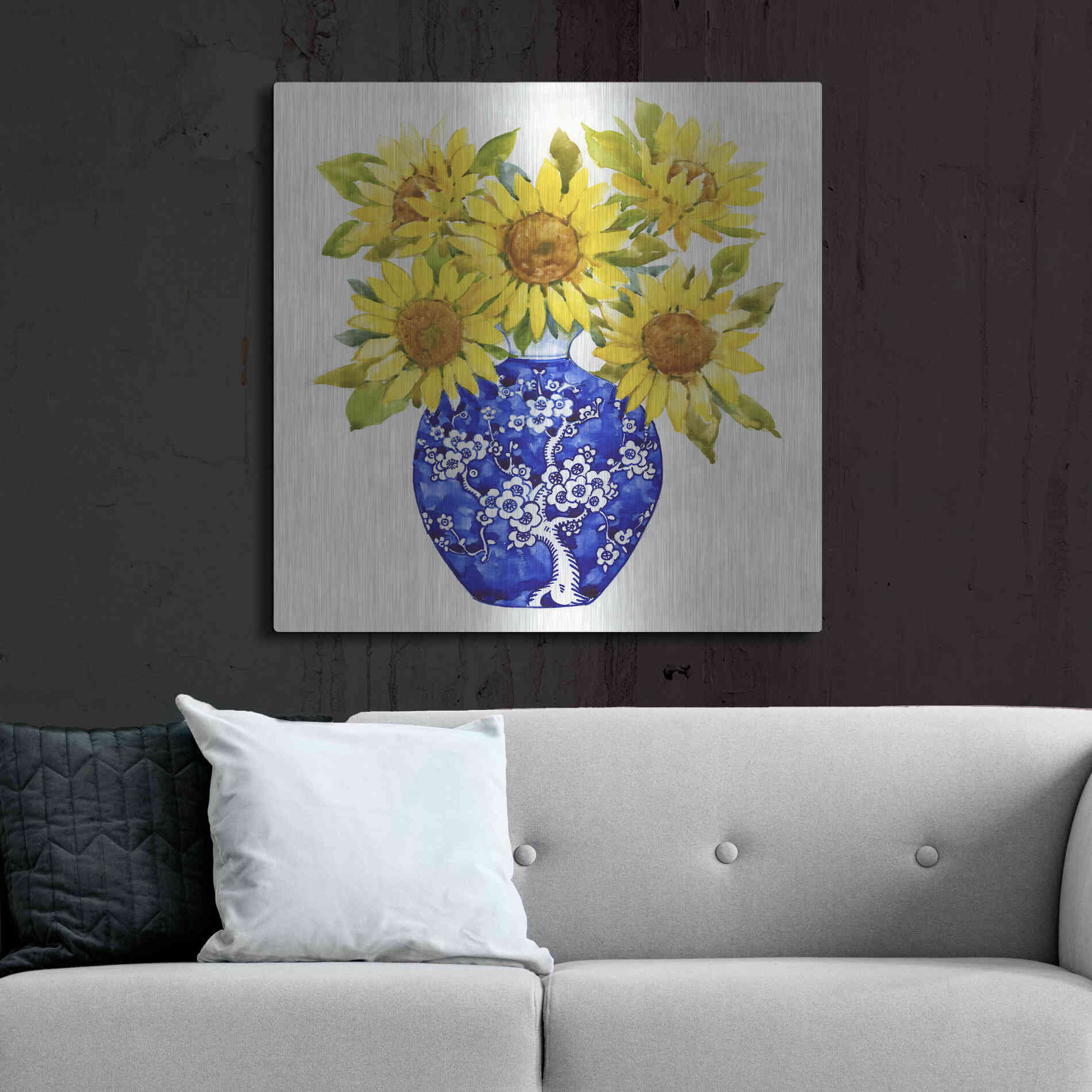 Luxe Metal Art 'Sun Flower Still Life I' by Tim O'Toole, Metal Wall Art,36x36