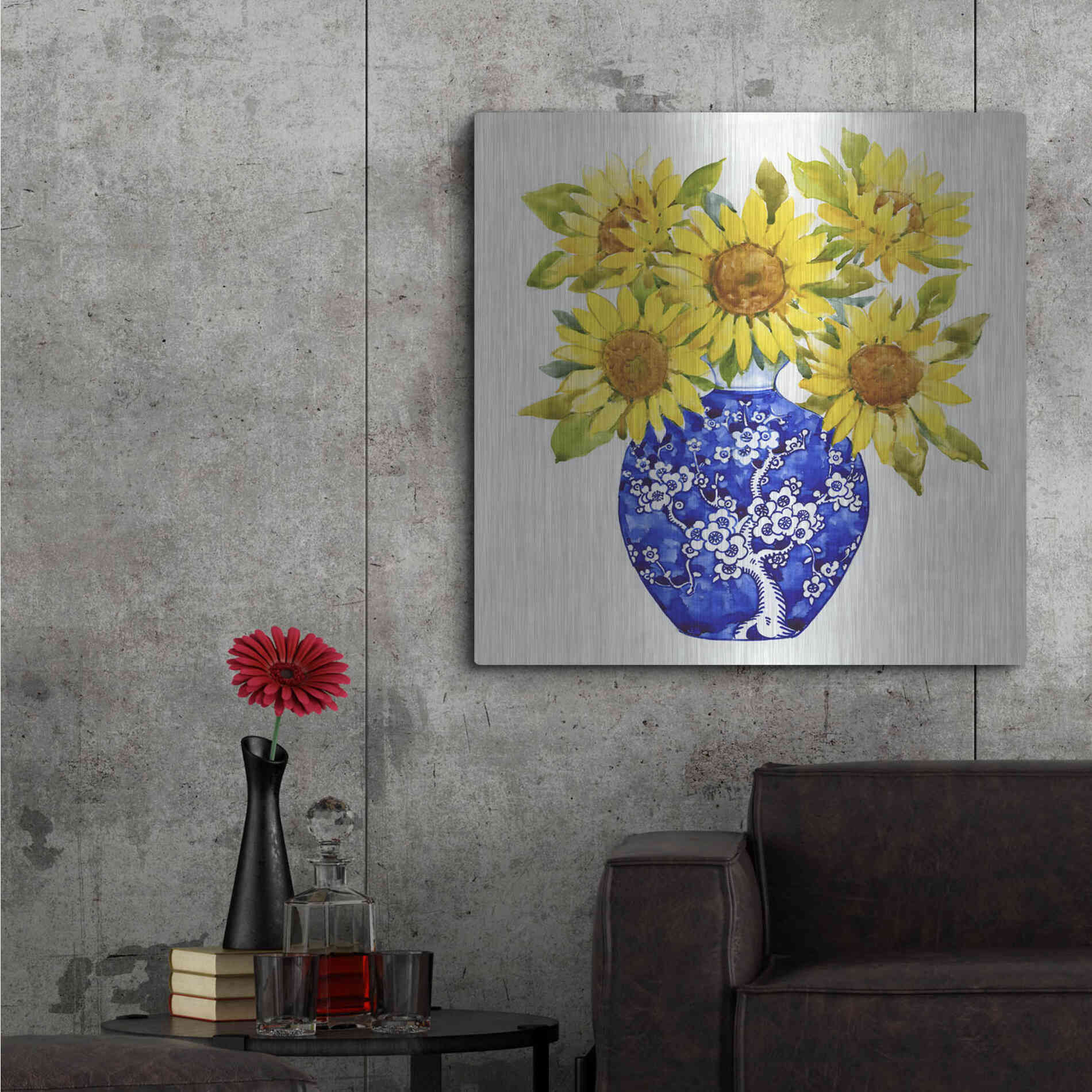 Luxe Metal Art 'Sun Flower Still Life I' by Tim O'Toole, Metal Wall Art,36x36
