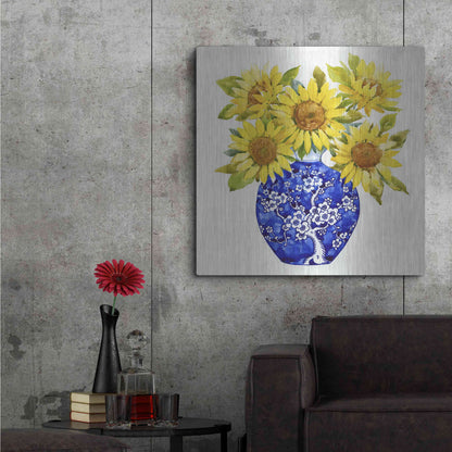 Luxe Metal Art 'Sun Flower Still Life I' by Tim O'Toole, Metal Wall Art,36x36