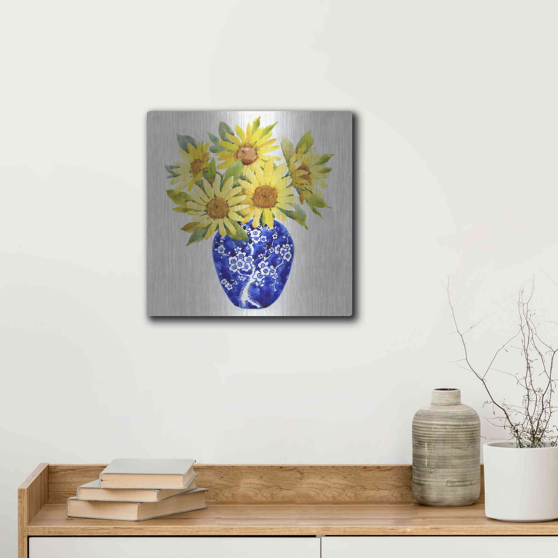 Luxe Metal Art 'Sun Flower Still Life II' by Tim O'Toole, Metal Wall Art,12x12