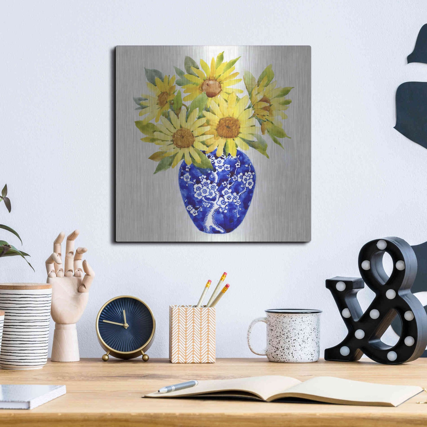 Luxe Metal Art 'Sun Flower Still Life II' by Tim O'Toole, Metal Wall Art,12x12