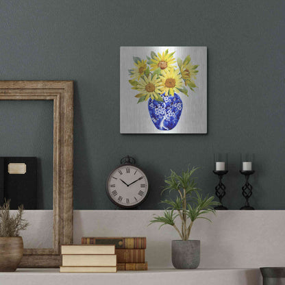 Luxe Metal Art 'Sun Flower Still Life II' by Tim O'Toole, Metal Wall Art,12x12