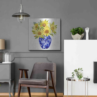 Luxe Metal Art 'Sun Flower Still Life II' by Tim O'Toole, Metal Wall Art,24x24