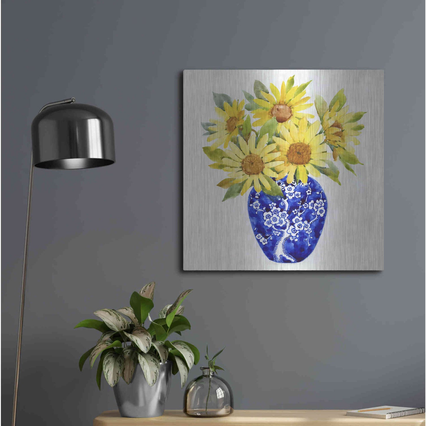 Luxe Metal Art 'Sun Flower Still Life II' by Tim O'Toole, Metal Wall Art,24x24