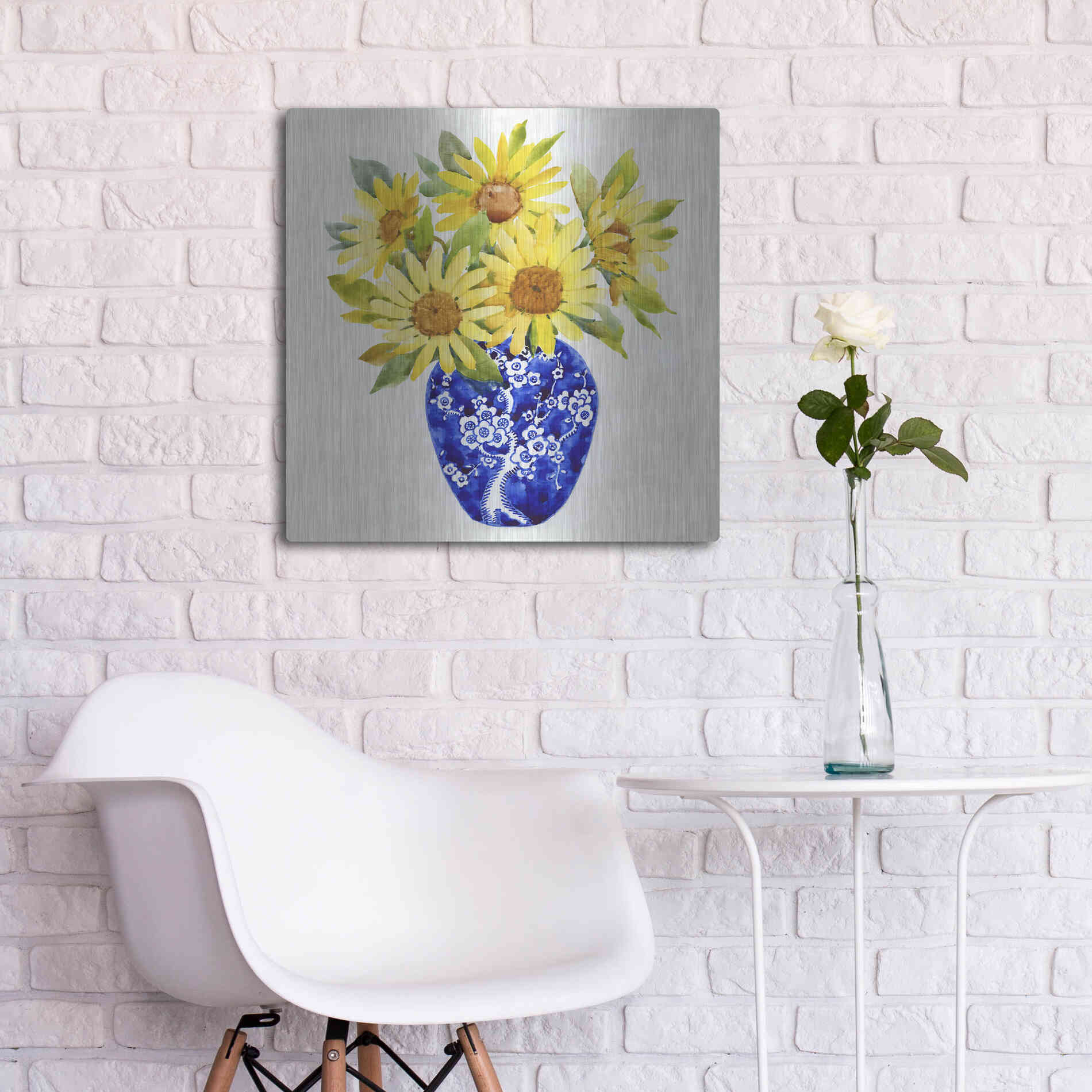 Luxe Metal Art 'Sun Flower Still Life II' by Tim O'Toole, Metal Wall Art,24x24