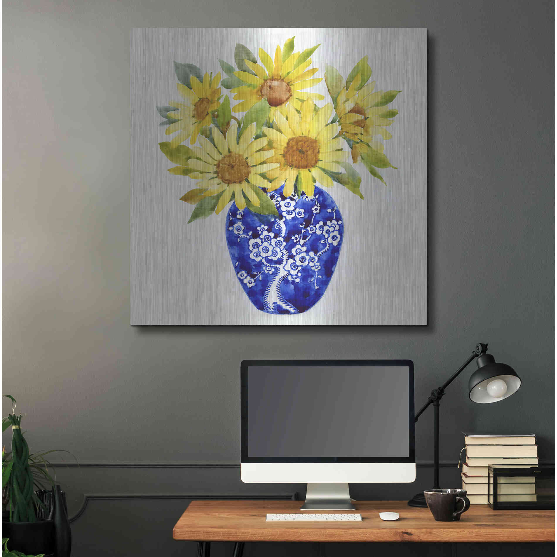 Luxe Metal Art 'Sun Flower Still Life II' by Tim O'Toole, Metal Wall Art,36x36