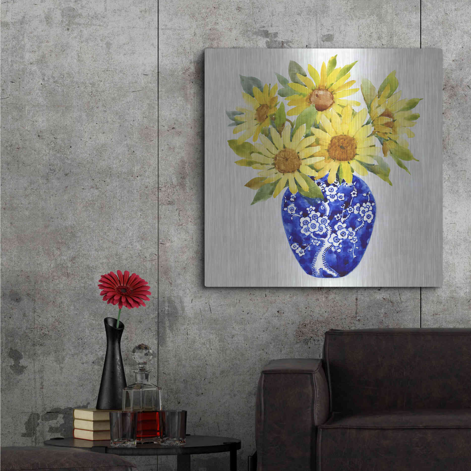 Luxe Metal Art 'Sun Flower Still Life II' by Tim O'Toole, Metal Wall Art,36x36