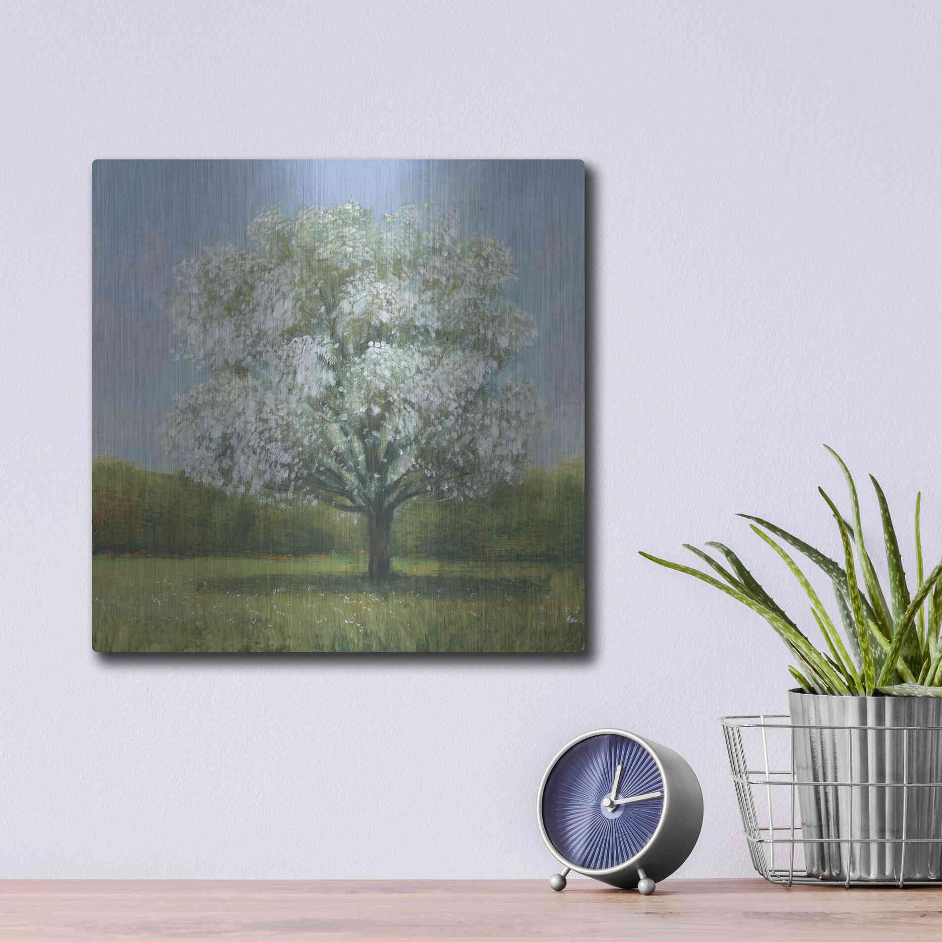 Luxe Metal Art 'Spring Blossom Tree II' by Tim O'Toole, Metal Wall Art,12x12