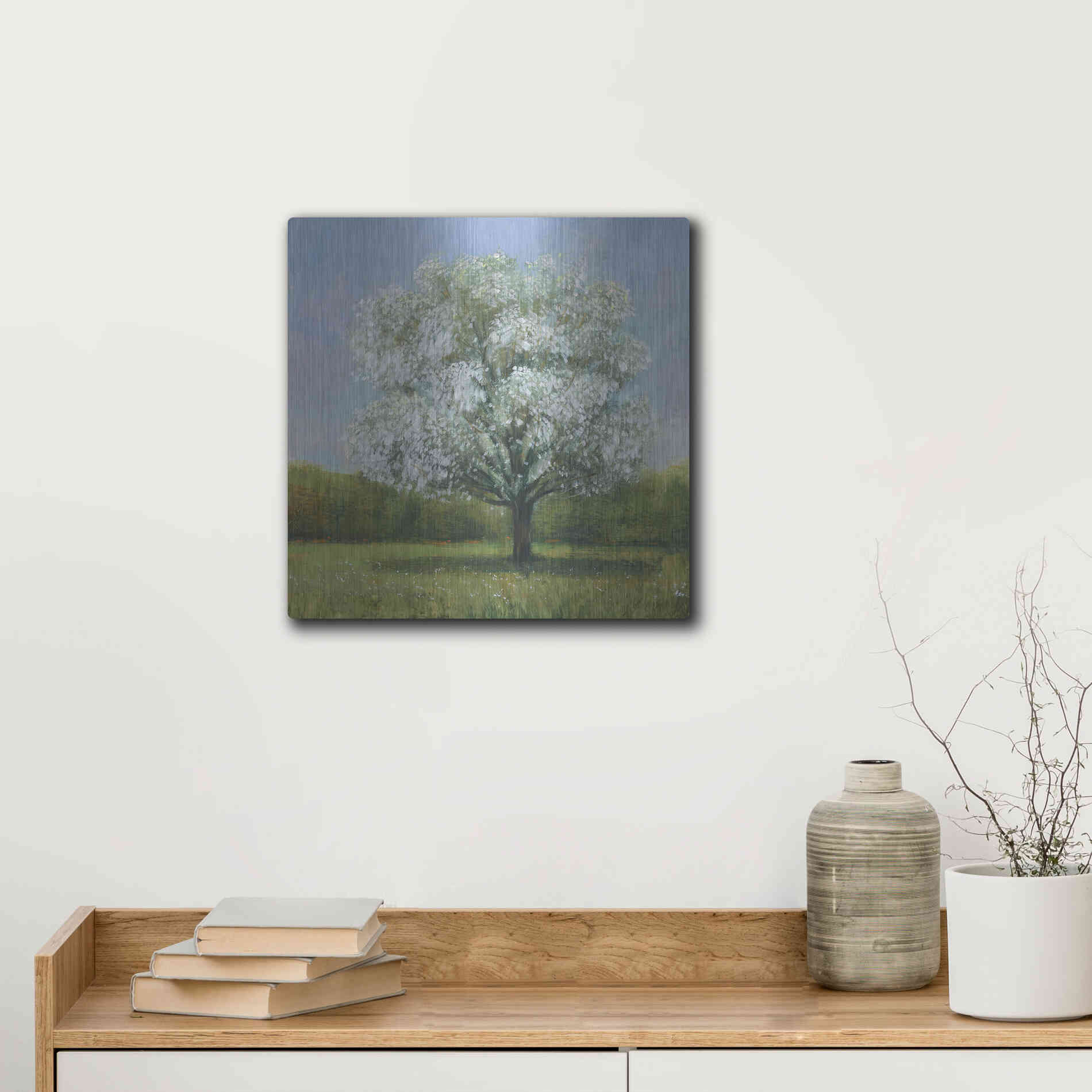 Luxe Metal Art 'Spring Blossom Tree II' by Tim O'Toole, Metal Wall Art,12x12