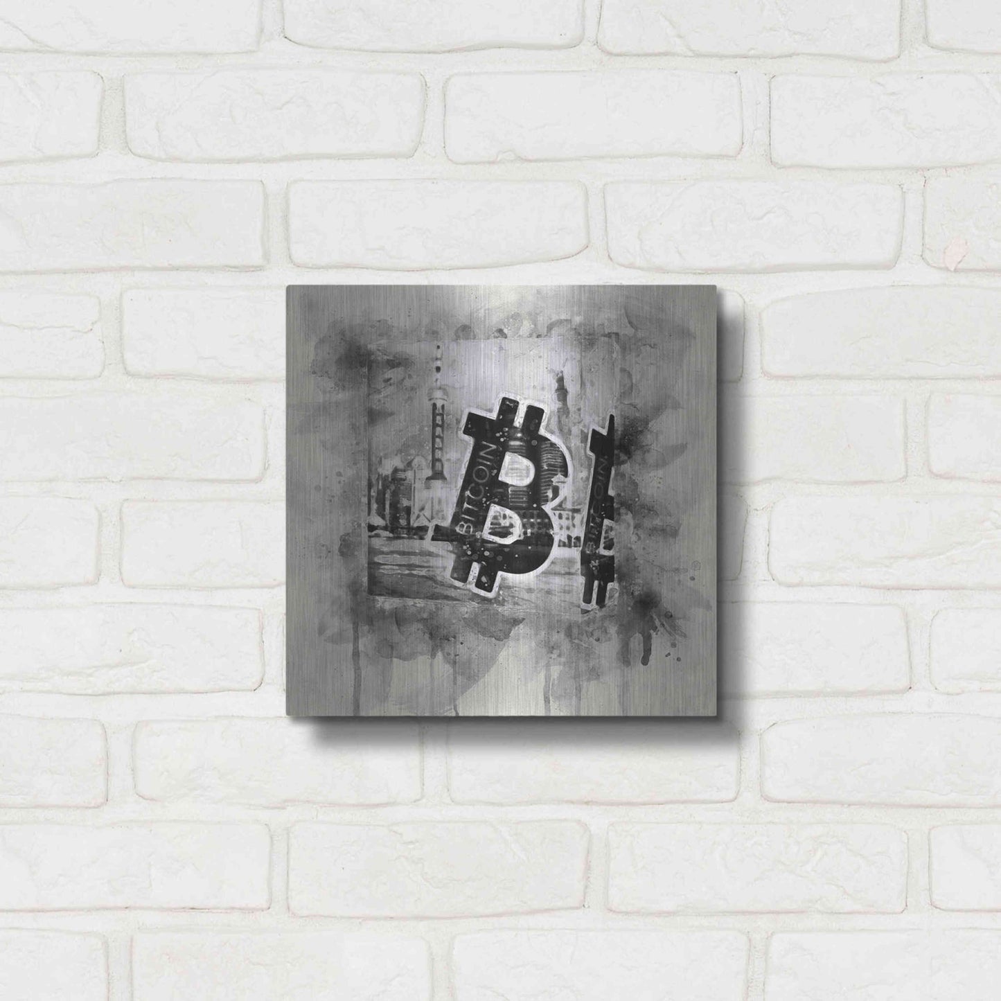 Luxe Metal Art 'Bitcoin Block' by Surma and Guillen, Metal Wall Art,12x12