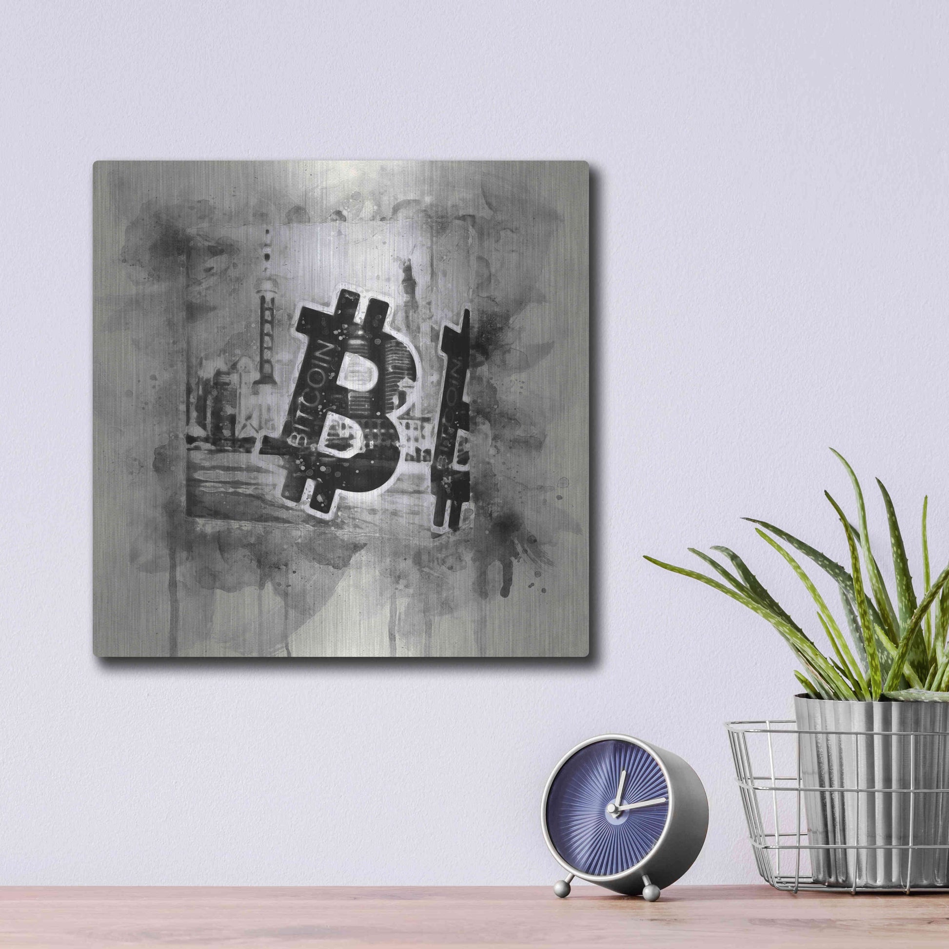 Luxe Metal Art 'Bitcoin Block' by Surma and Guillen, Metal Wall Art,12x12